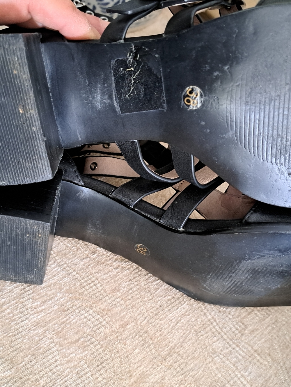 SHELLYS London Gladiator Style Black Sandals Size 38 - Picture 6 of 7